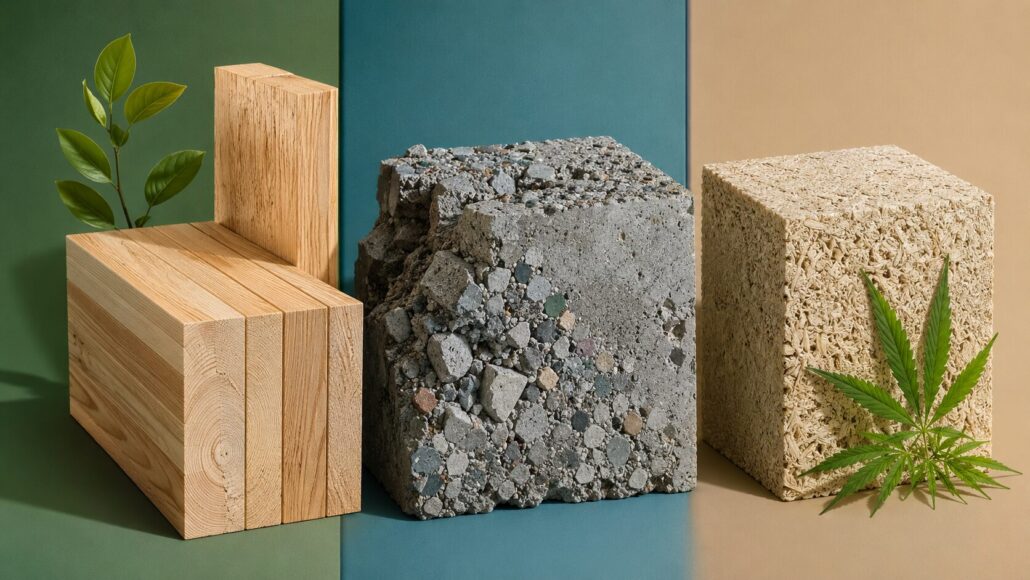 Nachhaltige Baumaterialien 2026 im Test: Holz, Recycling-Beton, Hanfbeton im Vergleich. Zahlen, Kosten, CO₂-Bilanz und Marktanalyse – jetzt entdecken.