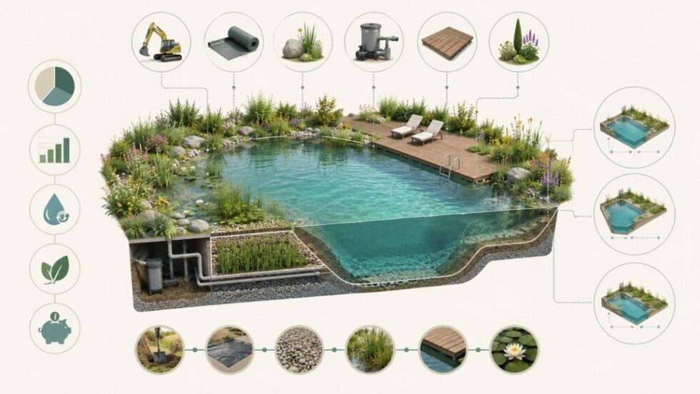 Schwimmteich Kosten 2026 im Überblick: Was ein Naturbad im eigenen Garten kostet, welche Faktoren den Preis beeinflussen und mit welchen Ausgaben Hausbesitzer in Deutschland rechnen müssen.